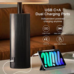 24.5" Black Lamps Set Of 2, Modern Table Lamps For Living Room With Usb C+A Ports, Creative Stripe Touch Lamps For Nightstand, 2 Bulbs Included