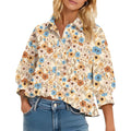 Womens 3/4 Sleeve Button Down Tops Dressy Casual Collared Shirts Blouses Ruffle Babydoll Tops Loose Fit