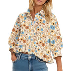 Womens 3/4 Sleeve Button Down Tops Dressy Casual Collared Shirts Blouses Ruffle Babydoll Tops Loose Fit