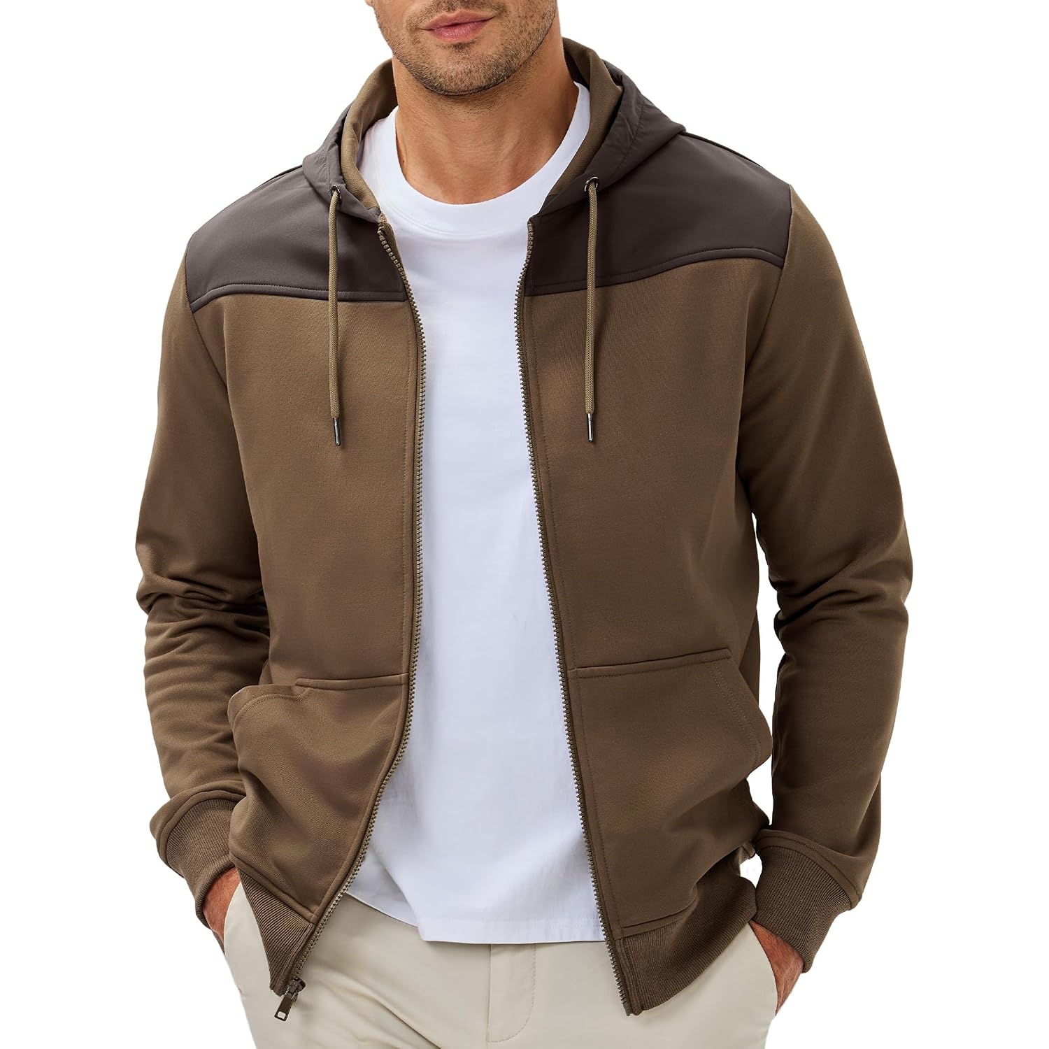 Jmierr Men Hoodie Zip Up Casual Drawstring Hooded Jacket With Pockets Workout Hiking Sweatshirt
