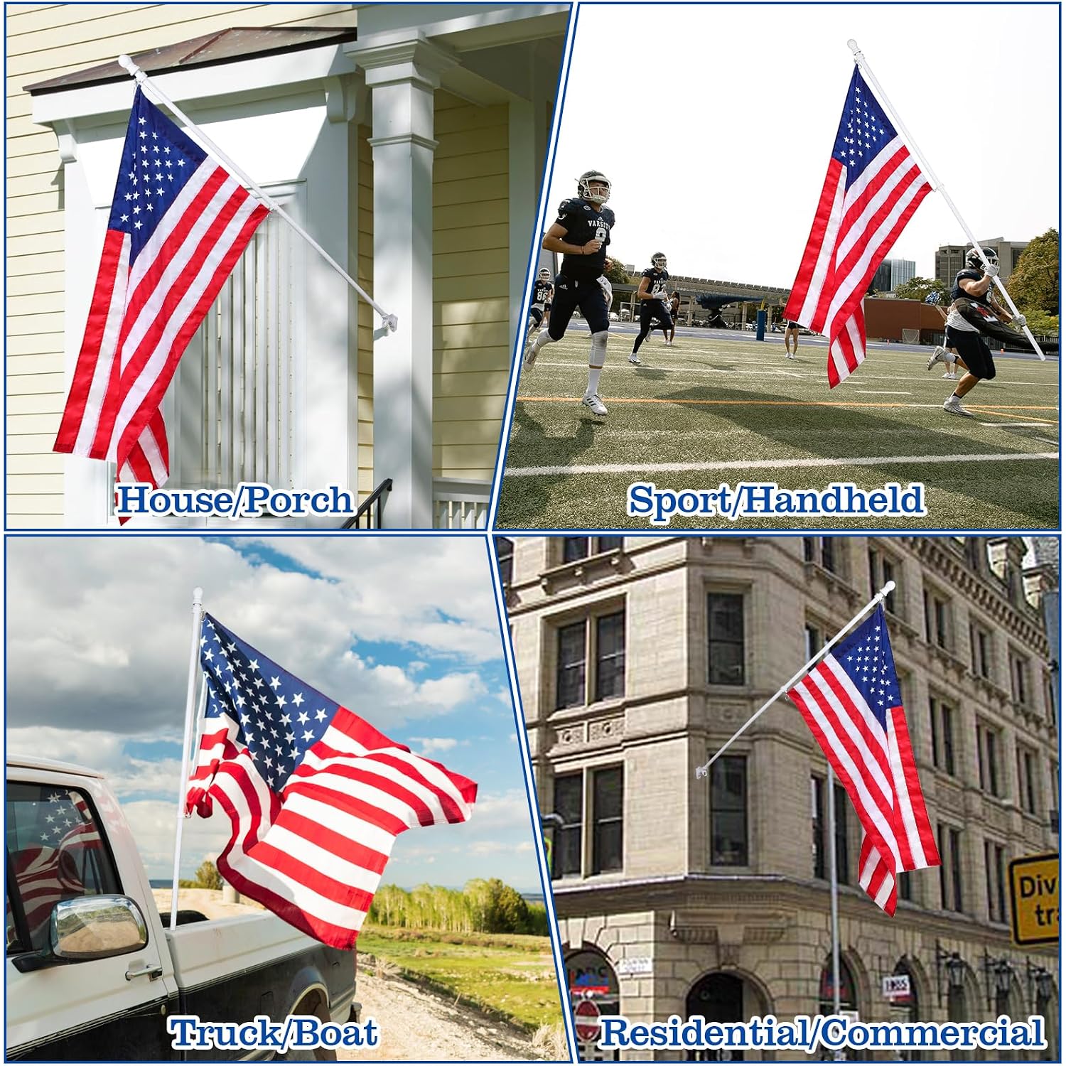 White Flag Pole Kit For House, 5 Ft Thickened Stainless Steel Outside Wall Mount Flagpole For 3X5' American Flag With 1" Tangle Free 360° Rotating Flag Pole Rings Hardware For Porch Residential