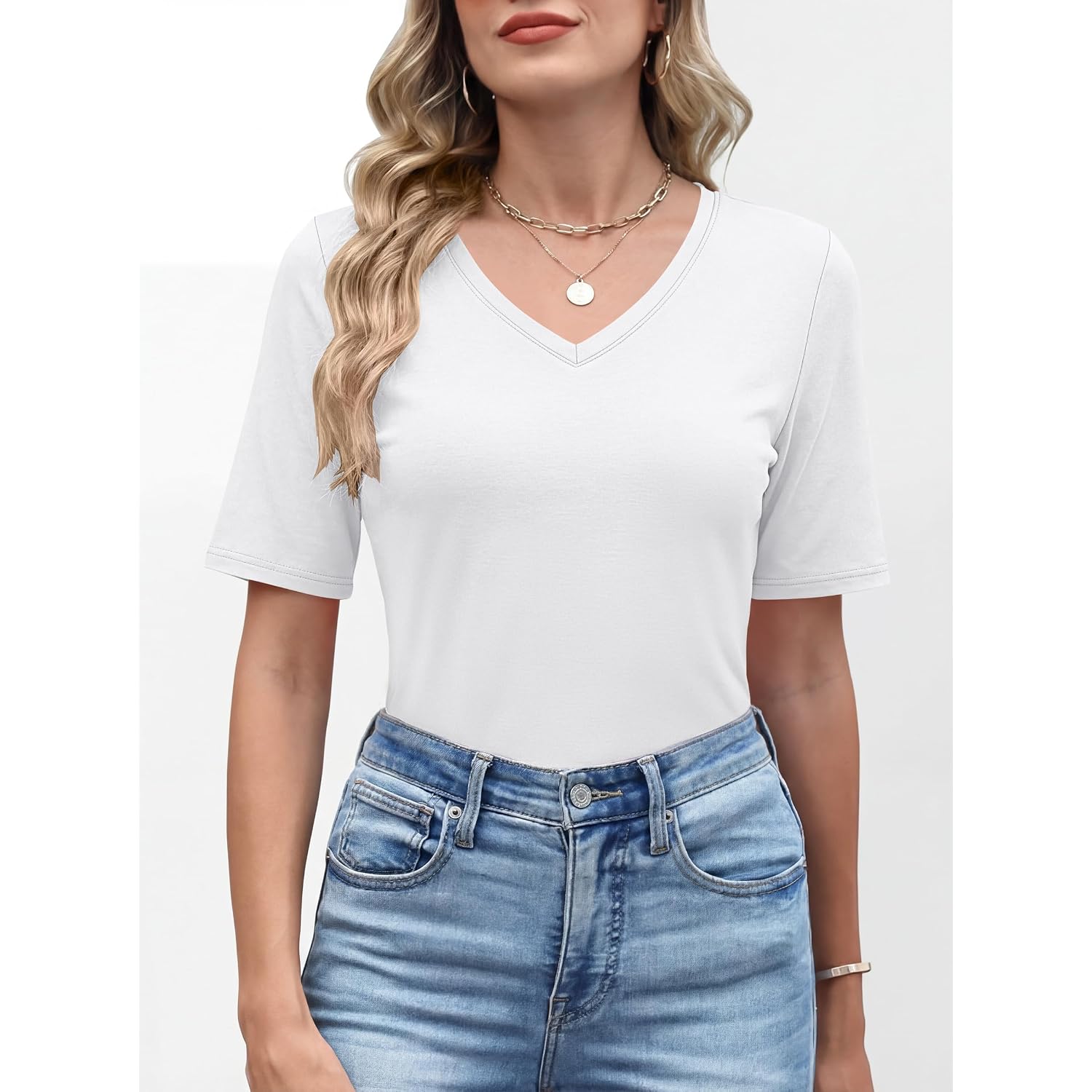 Anrabess Womens Half Sleeve Tops V Neck Shirts | Comfy Soft Basic Fit Tee, Business Casual Work Daily Wear T-Shirts, Summer Spring Trendy Clothes