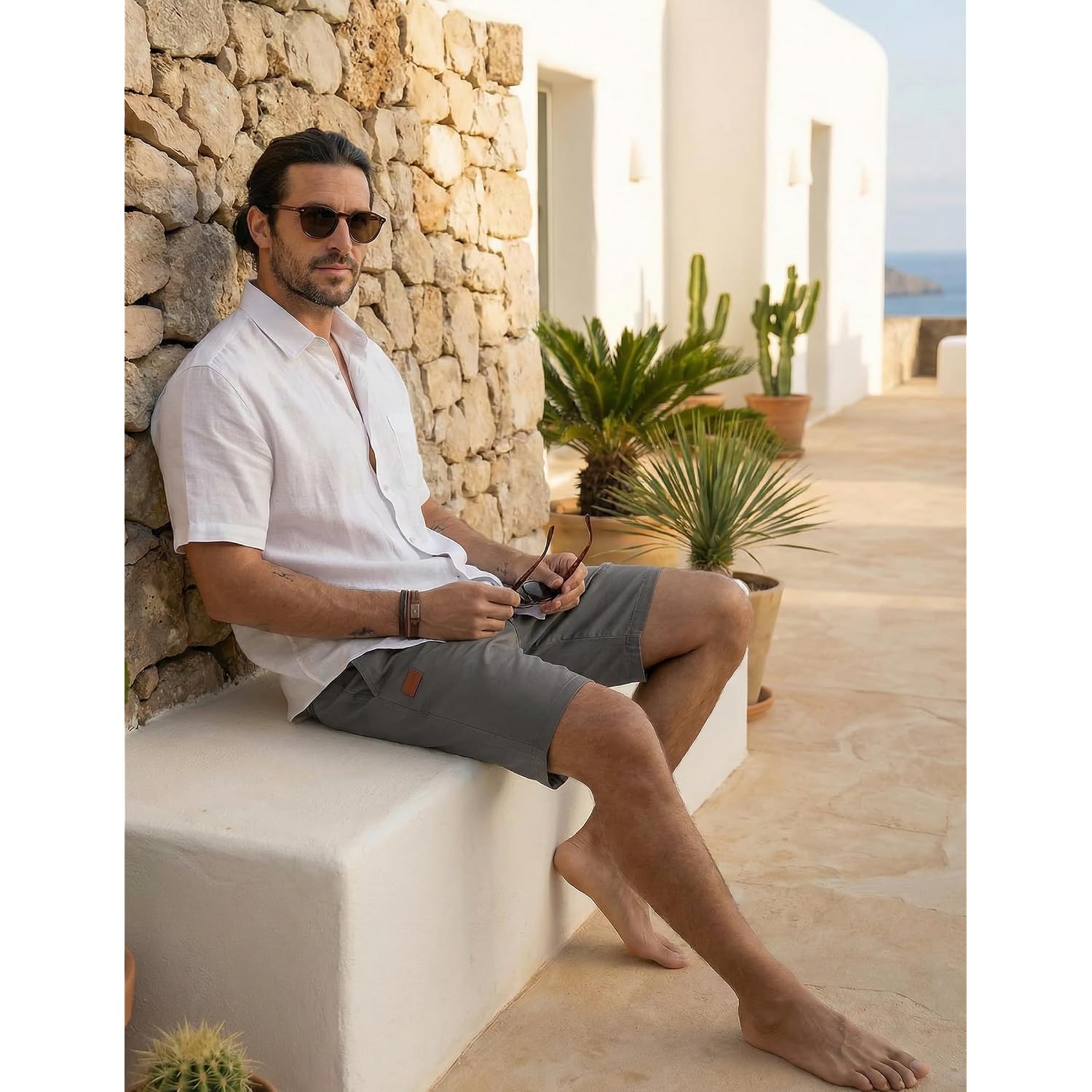 Coofandy Men'S Casual Shorts 9'' Cotton Drawstring Elastic Waist Lightweight Summer Beach Shorts With Pockets
