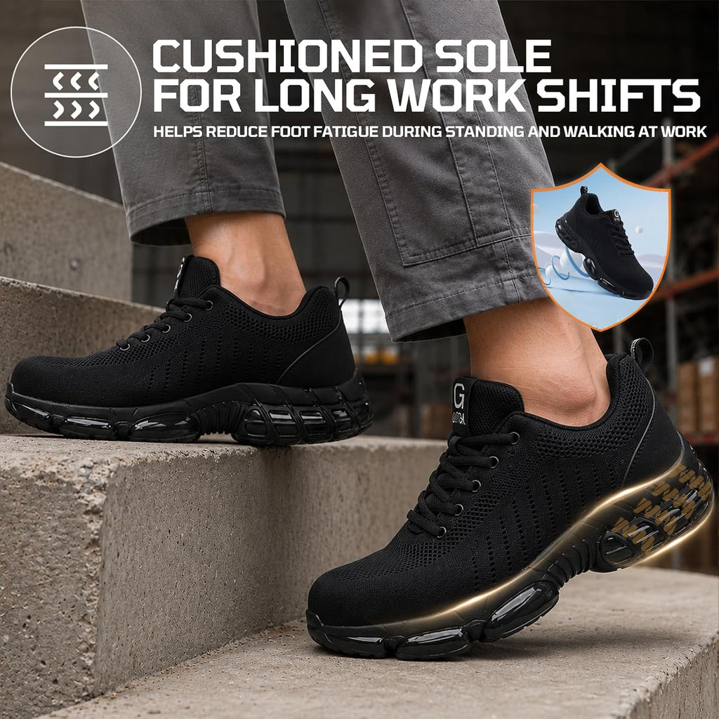 Steel Toe Shoes For Men Lightweight Safety Work Shoes With Kevlar Puncture Resistant Midsole Comfortable Low Top Work Shoes For Warehouse Factory Light Construction