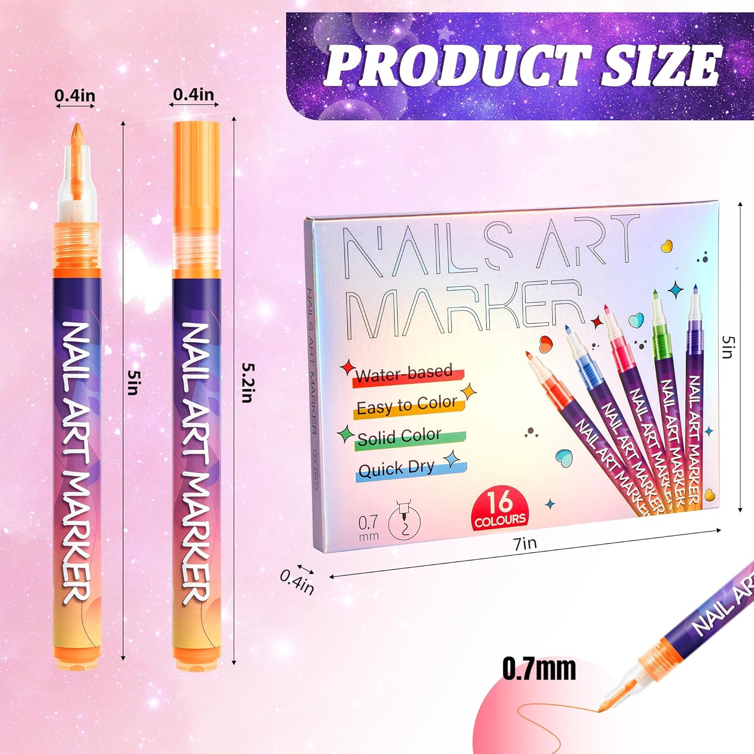 16 Colors Nail Art Pens,DIY Nail Art Markers Fine Tip Nail Polish, Quick Dry DIY Home Salon, Professional Nail Art Tools, Manicure Set Gift for Adults Beginners