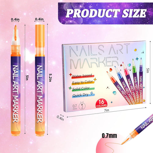 16 Colors Nail Art Pens,DIY Nail Art Markers Fine Tip Nail Polish, Quick Dry DIY Home Salon, Professional Nail Art Tools, Manicure Set Gift for Adults Beginners