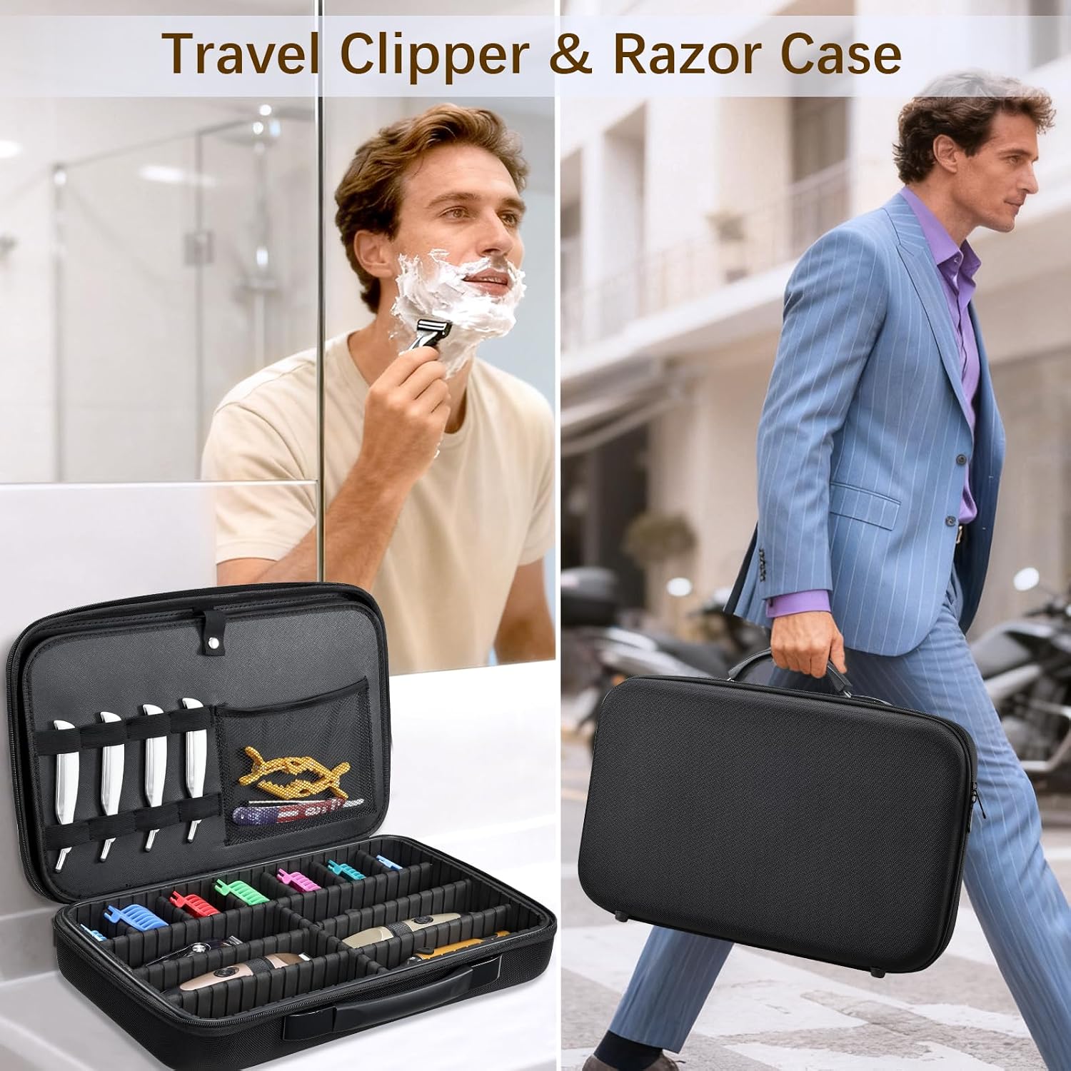 Barber Clippers Briefcase, 17-Inch Hair Cutting Supplies Bag | For Groomer, Trimmer Razor Storage Case For Men, Pet Grooming Kits Organizer For Ufree/For Wahl/For Andis - Black
