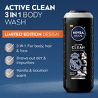 Nivea Men Real Madrid Limited Edition Design Active Clean Body Wash With Natural Charcoal For Normal To Oily Skin, 3-In-1 Charcoal Body Wash, Face And Hair, 16.9 Fl Oz Bottle, Pack Of 3