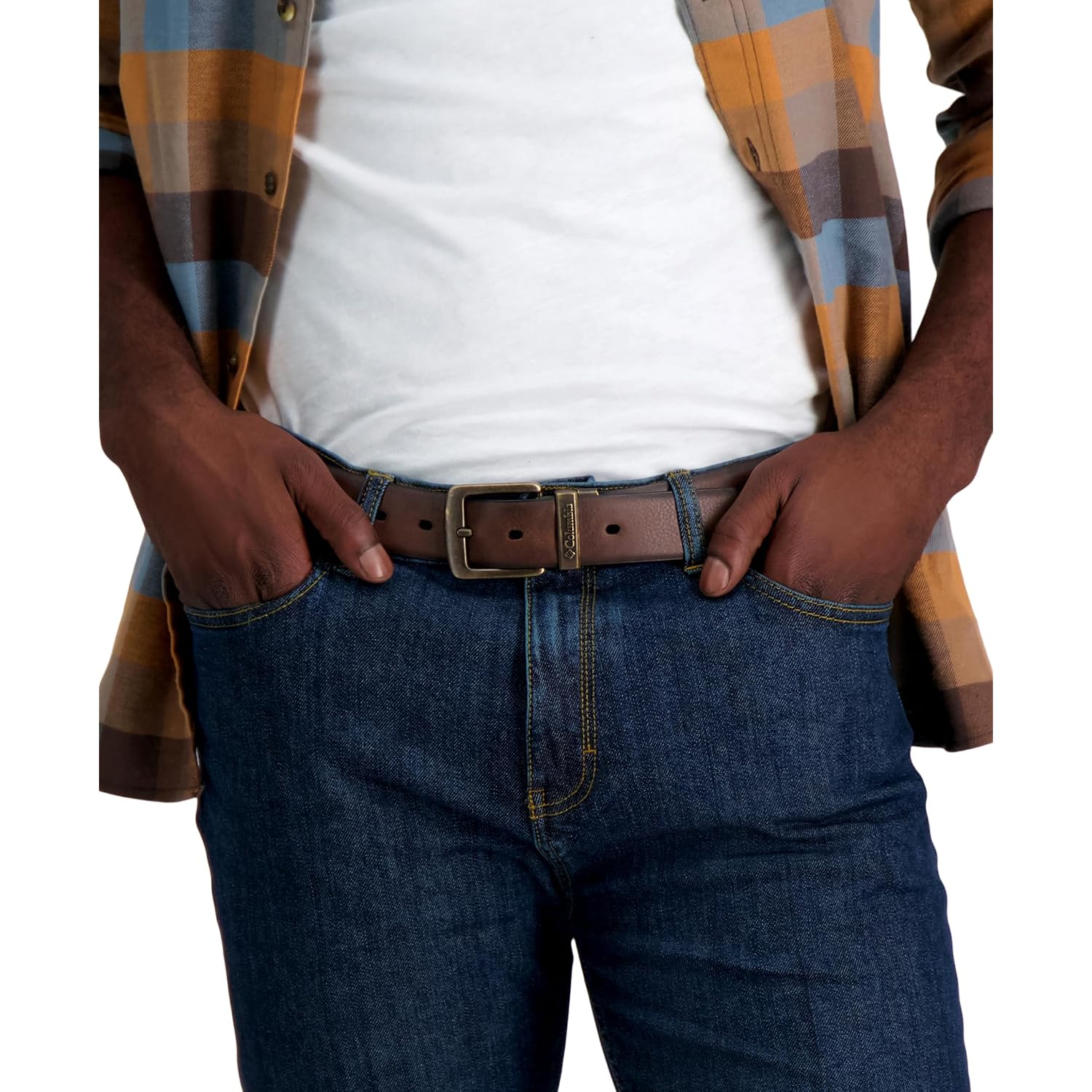 Columbia Men'S 2-In-1 Reversible Casual Leather Belt – Versatile Everyday Style, Dual-Sided Strap