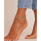 Tewiky Waterproof Ankle Bracelets for Women,Chunky Layered Gold Anklet for Women Non Tarnish Adjustable Cuban Set Stackable Summer Beach Jewelry Gift