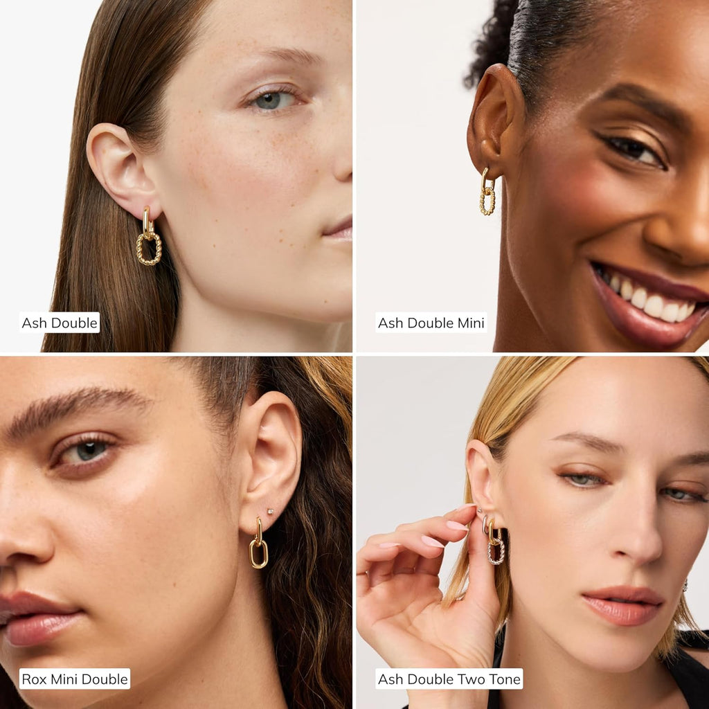 Ana Luisa Ash Double Hoop Earrings for Women - 14K Gold Plated, Silver & Two-Tone - Lightweight, Trendy Paperclip Link Huggie Hoop for Daily Wear - Hypoallergenic, Water-Resistant & Tarnish-Free