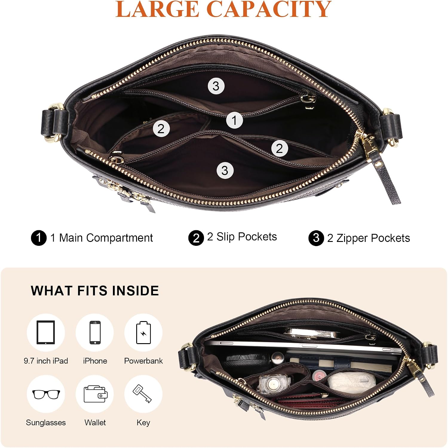 Crossbody Bags For Women Leather Purses For Ladies With Multiple Pockets