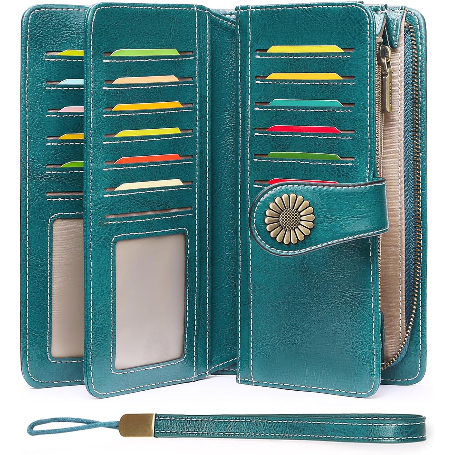 SENDEFN Wallets for Women Leather Credit Card Holder with RFID Blocking Large Capacity Wristlet | with RFID Blocking, Large Capacity, Wristlet, with RFID Blocking, Large Capacity, Wristlet