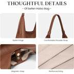 befen Genuine Leather Slouchy Hobo Purses for Women, Top Grain Real Leather Tote Handbags Shoulder Satchel with Tassel Ribbon
