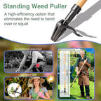 Weed Puller Stand Up Weed Puller Tool With Wooden Long Handle Foot Platform Design 4-Claw Steel Head & Removable 3-Section Pole Garden Tools-Easily Remove Weeds Without Bending Or Kneeling