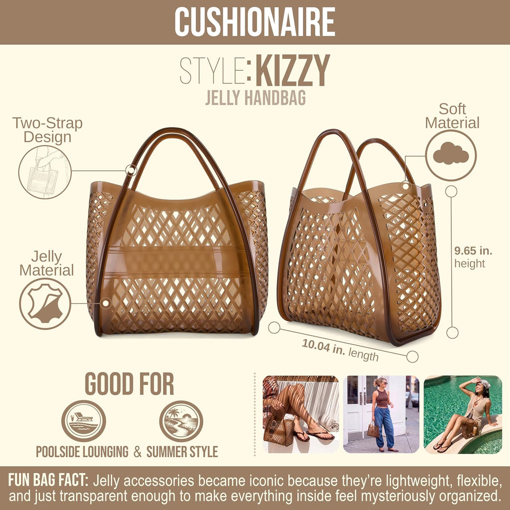 Cushionaire Kizzy Clear Jelly Tote Bags For Women, Lightweight Waterproof Beach Purse With Open Top And Lattice Cutout