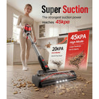 Cordless Vacuum Cleaner For Home, Stick Vacuum 45Kpa, Smart Display & 1.5L Dust Cup, Max 40Mins Runtime, Rechargeable Lightweight Handheld Vavuum For Pet Hair/Carpet/Hardwood Floor/Car (Crimson)