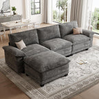 L Shaped Modular Sectional Couches For Living Room, Cloud Couch Sofa With Movable Ottoman, Comfy Chenille Couch, Seats 4, Dark Gray