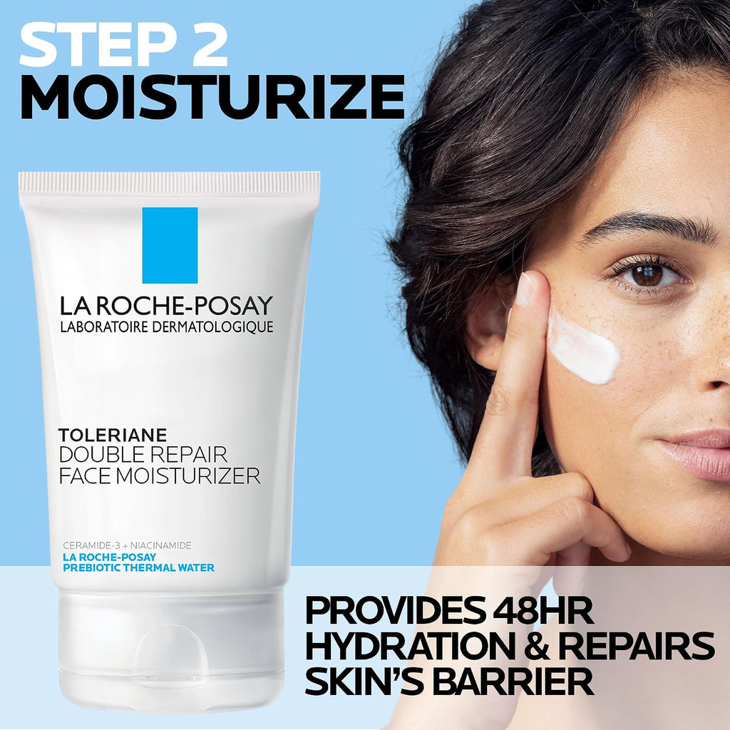 La Roche-Posay Toleraine Skin Care Set, Double Repair Face Moisturizer 100Ml & Purifying Foaming Facial Cleanser 50Ml, Oil Free Moisturizer & Face Wash For Oily Skin, Formulated With Niacinamide
