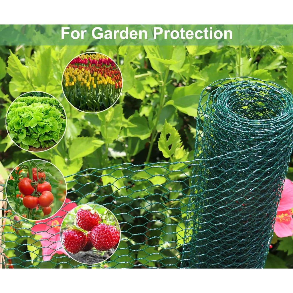 Mklsit Chicken Wire For Floral Arrangements, 15.7 X 157 Inches Green Mesh, 0.6 Inch Hexagonal Galvanized Pvc Coated Netting Fence For Crafts, Poultry, Garden