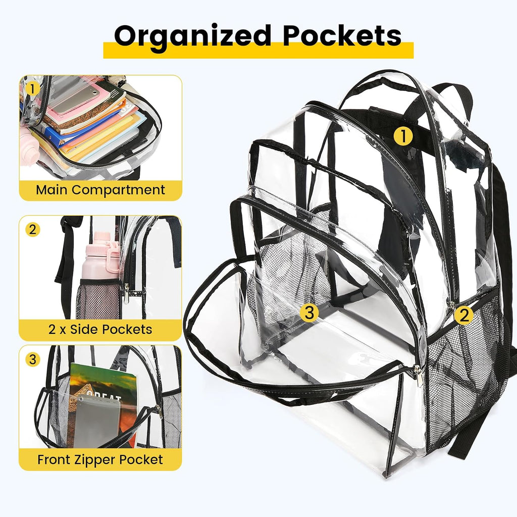 Vorspack Clear Backpack For School, 16 Inch Large Clear Bookbag | Lightweight See Through Backpacks For Girls And Boys, Reinforced Straps, Heavy Duty Transparent Clear Bag For Work Travel