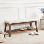 Upholstered Bench For Bedroom End Of Bed,42.5-Inch Entryway Bench For Living Room,Dining Bench With Padded Seat And Solid Wood Leg For Kitchen Bedroom,Indoor And Hallway (Shoe Bench, Beige)