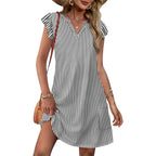 Ofeefan Spring Summer Dresses For Women 2026 Casual Ruffle Sleeve V Neck Loose Swing Sundresses With Pockets Plain/Print