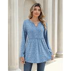 Zeagoo Women Blouses Long Sleeve Shirts Boho Henley V Neck Tops Business Casual Loose Pleated Fashion Clothing