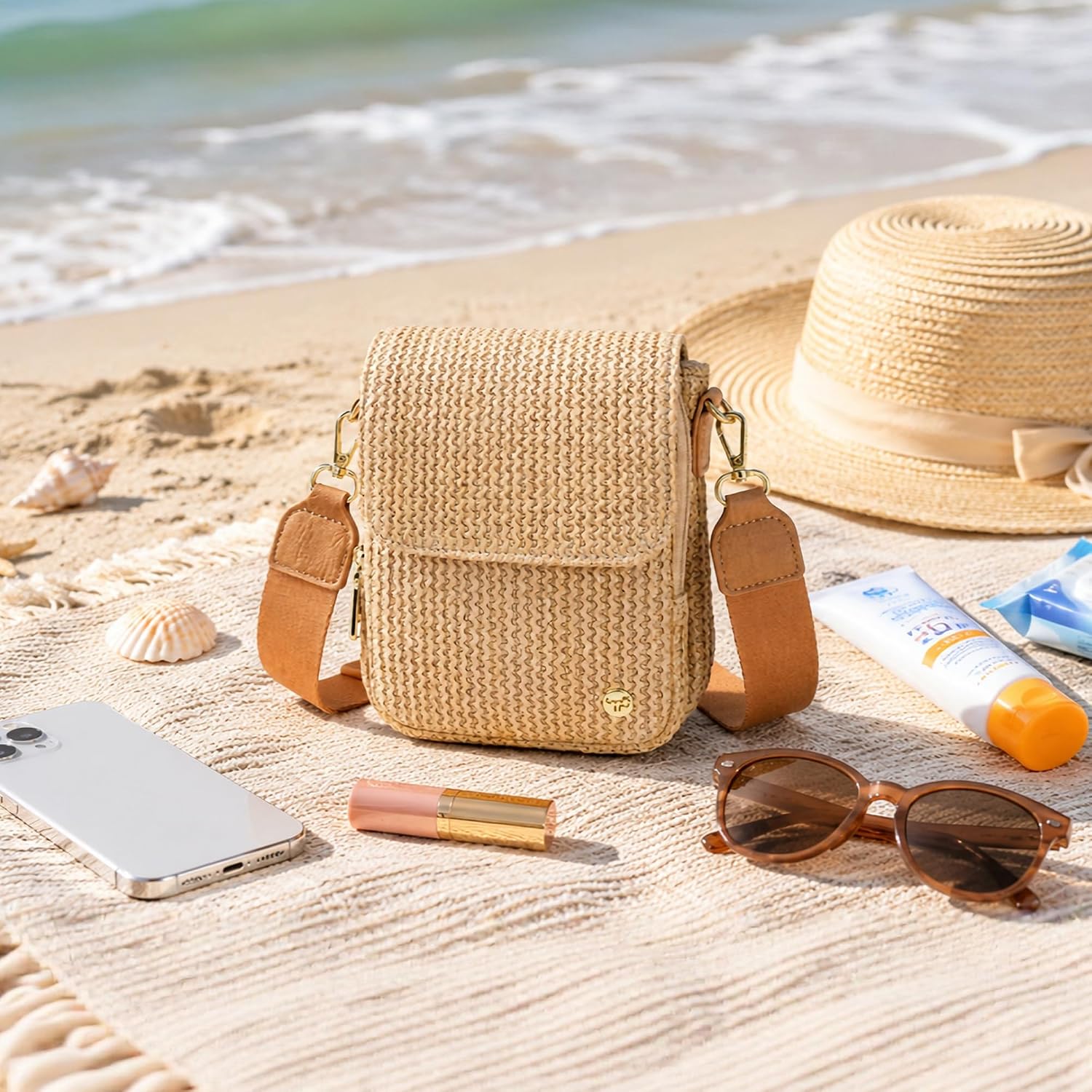 Faux Straw Crossbody Bags For Women Small Summer Purse Rfid Woven Phone Bag Travel Beach Hawaiian Essentials Gifts