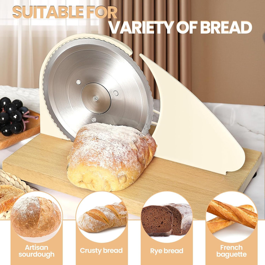 Brvclon Manual Bread Slicer Adjustable Thickness, Hand Crank Bread Slicer for Homemade Sourdough Bread with Scale Line & Suction Cup & Metal Guide,Quality Solid Wood Base & Gift-Level Packaging