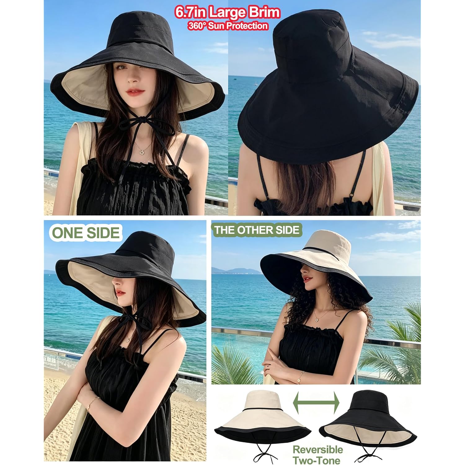 Extra Wide-Brim Sun Hats Women Uv-Protection Reversible Wired-Edge Packable Garden Beach Travel Summer Bucket Hat