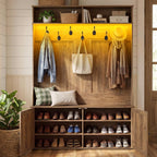Vasagle Hall Tree With Bench And Shoe Storage, 5-In-1 Coat Rack With Shoe Bench, Adjustable Led Light, 7 Double Hooks, Farmhouse Entryway Furniture, Honey Brown Uhsr653Kb01S