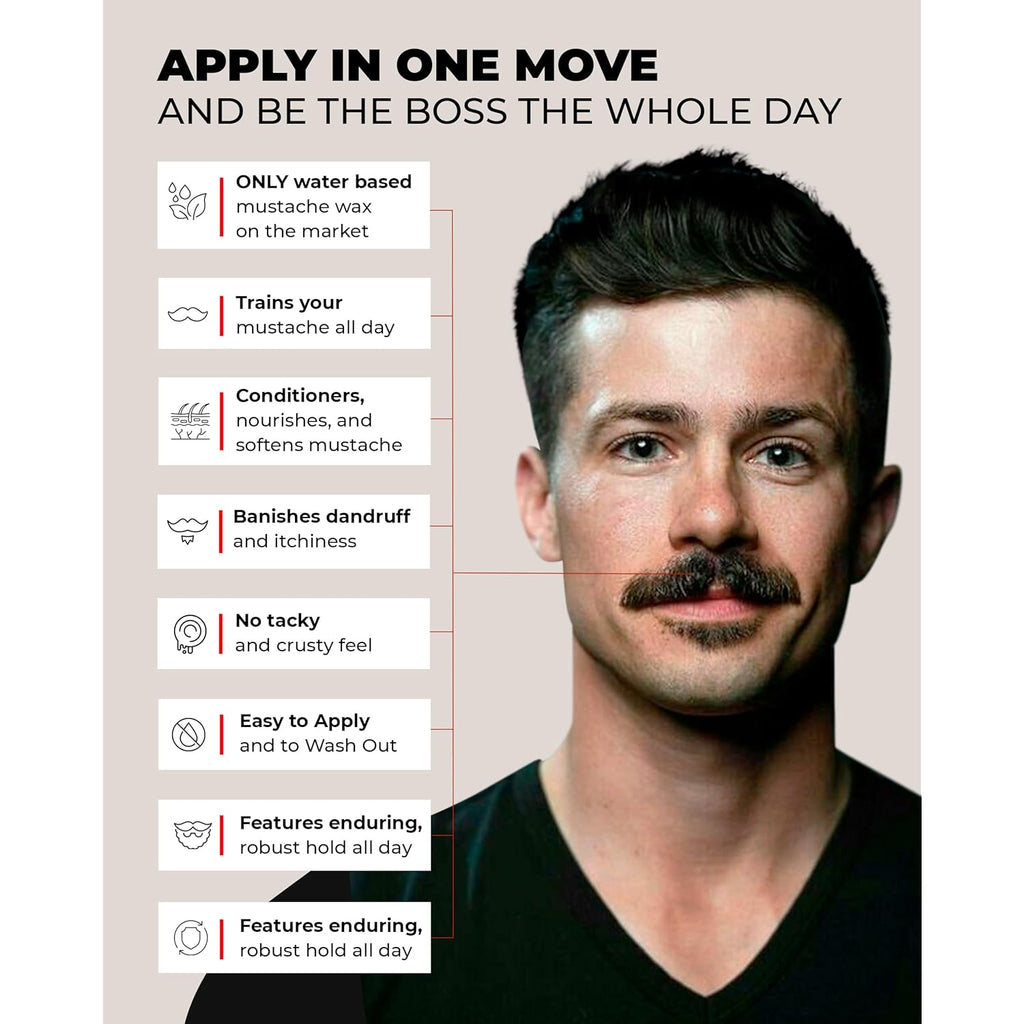Bossman MUDstache Unscented Mustache Wax for Men (1 oz) – Strong 24-Hour Hold, Non-Tacky & Easy to Apply for Taming & Styling