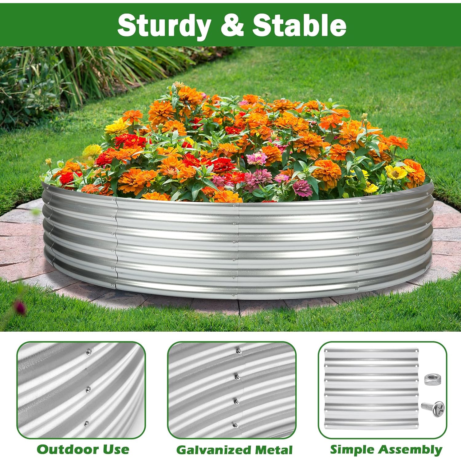 4X4X1Ft Round Raised Garden Beds Outdoor Steel Fire Pit Ring Flower Planter | Large Galvanized Metal Above Ground Boxes Kit For Gardening Vegetables Outside