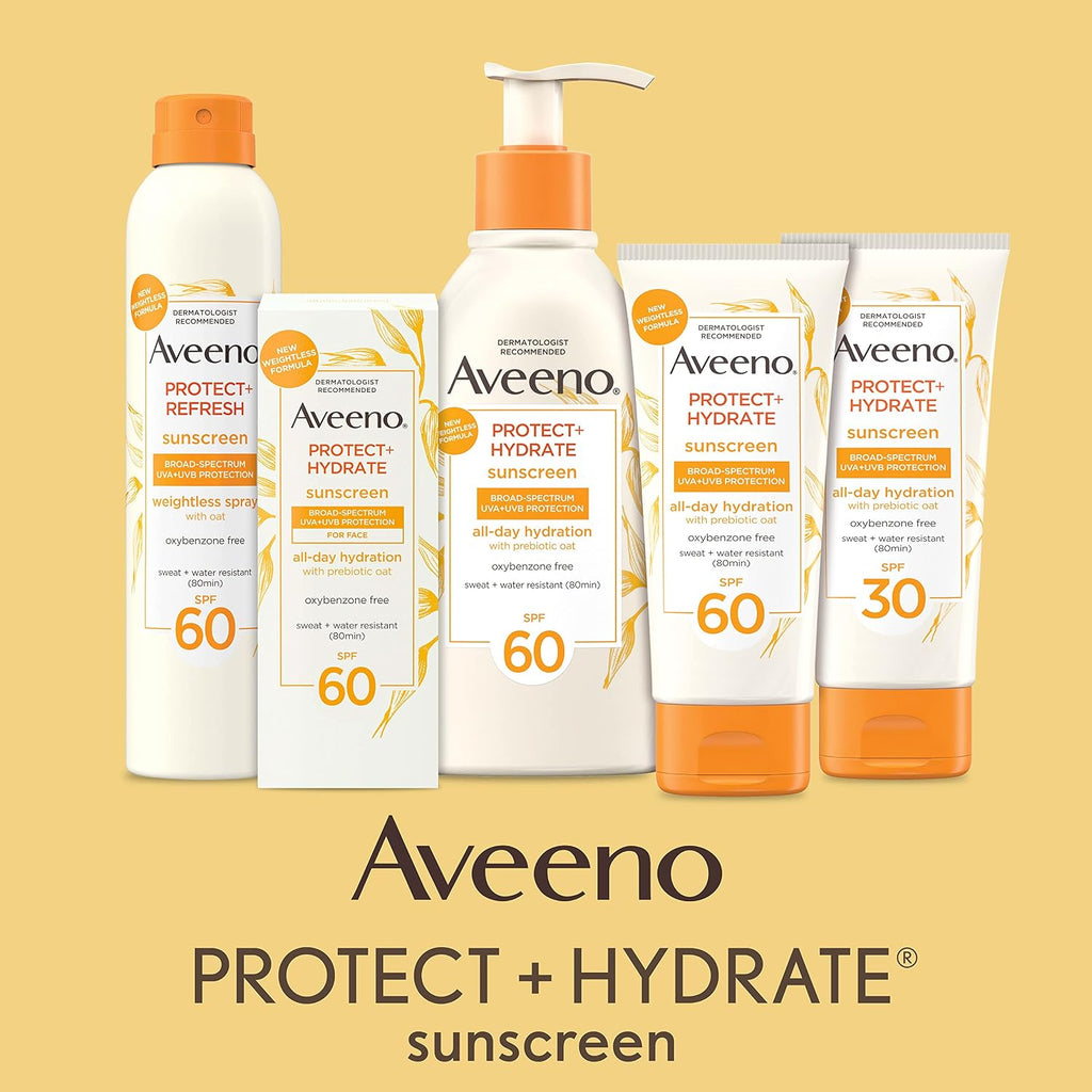 Aveeno Protect + Hydrate Face Sunscreen, Spf 60 Broad Spectrum, For Sensitive Skin, Travel Size, Water Resistant (80 Minutes), Paraben, Oxybenzone & Oil Free, 2 Fl Oz