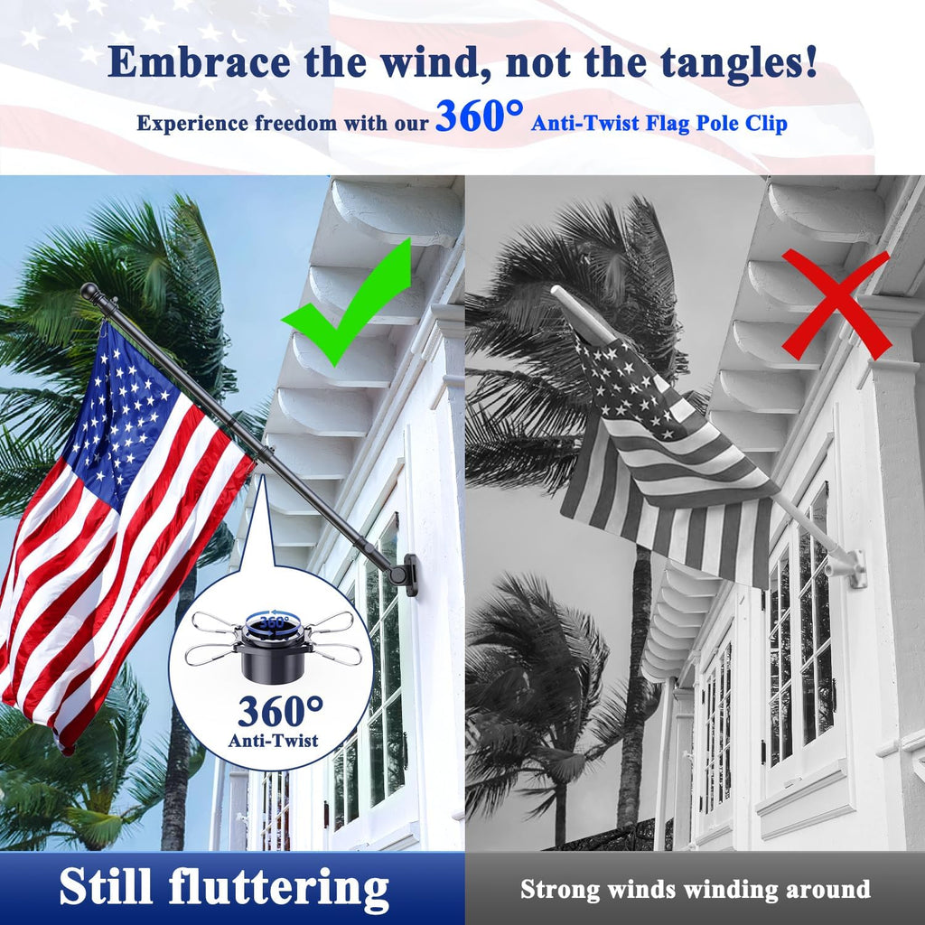 Phitric Flag Pole Kit, Tangle Free Spinning Stainless Steel Rustproof Flagpole For 3X5 Sports Fan Outdoor Flags For Outside House (Black, 5Ft, With Bracket)