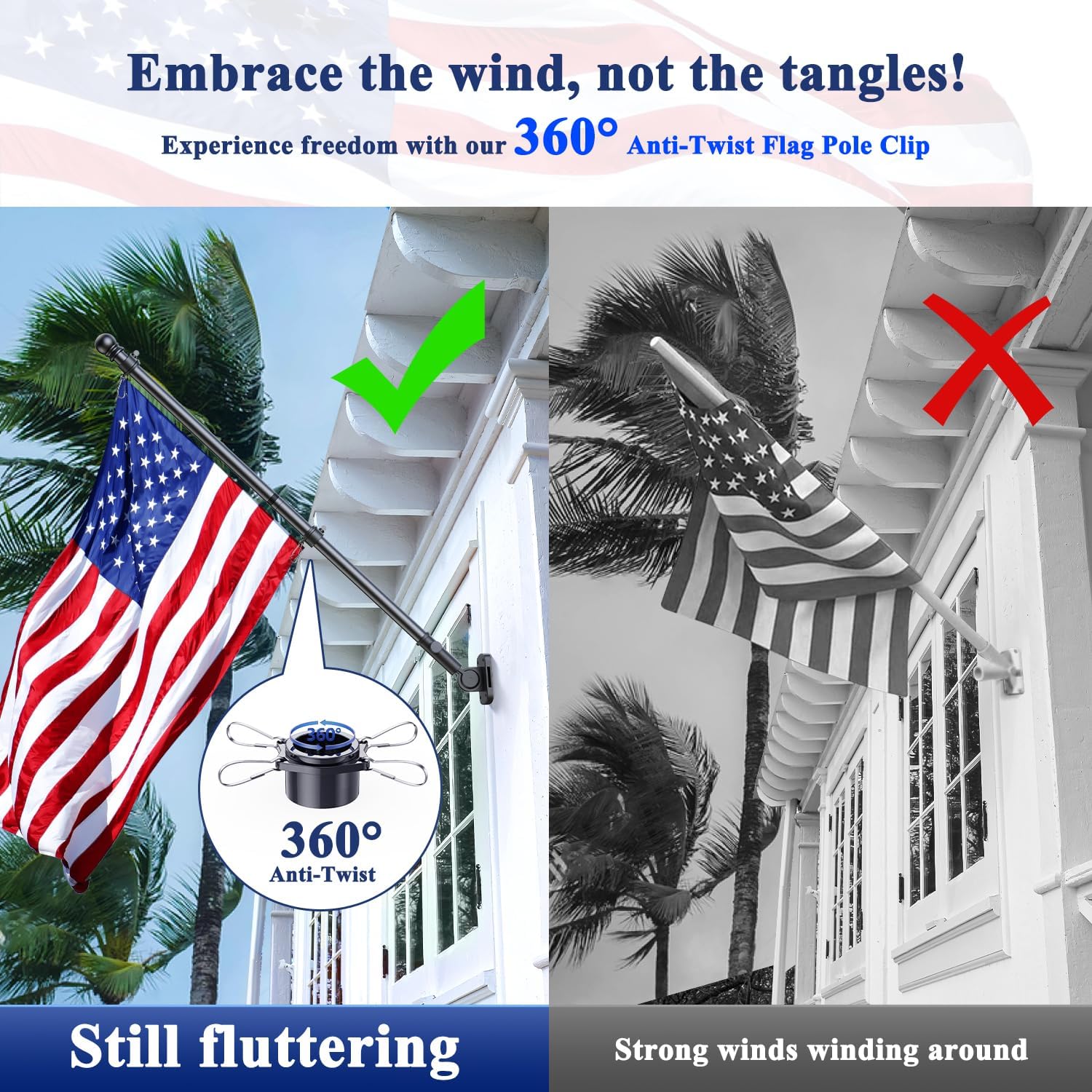Phitric Flag Pole Kit, Tangle Free Spinning Stainless Steel Rustproof Flagpole For 3X5 Sports Fan Outdoor Flags For Outside House (Black, 5Ft, With Bracket)