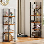 Furologee 6 Tier Tall Bookshelf, Industrial Narrow Bookcase, Display Standing Shelf Units, Metal And Wood Storage Rack Organizer For Living Room, Home Office, Entryway, Kitchen, Rustic Brown