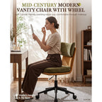 Comhoma Home Office Desk Chairs With Ergonomic Curved Backrest, Mid Century Modern Vanity Chair With Wheel For Bedroom, Chenille Upholstered, Green