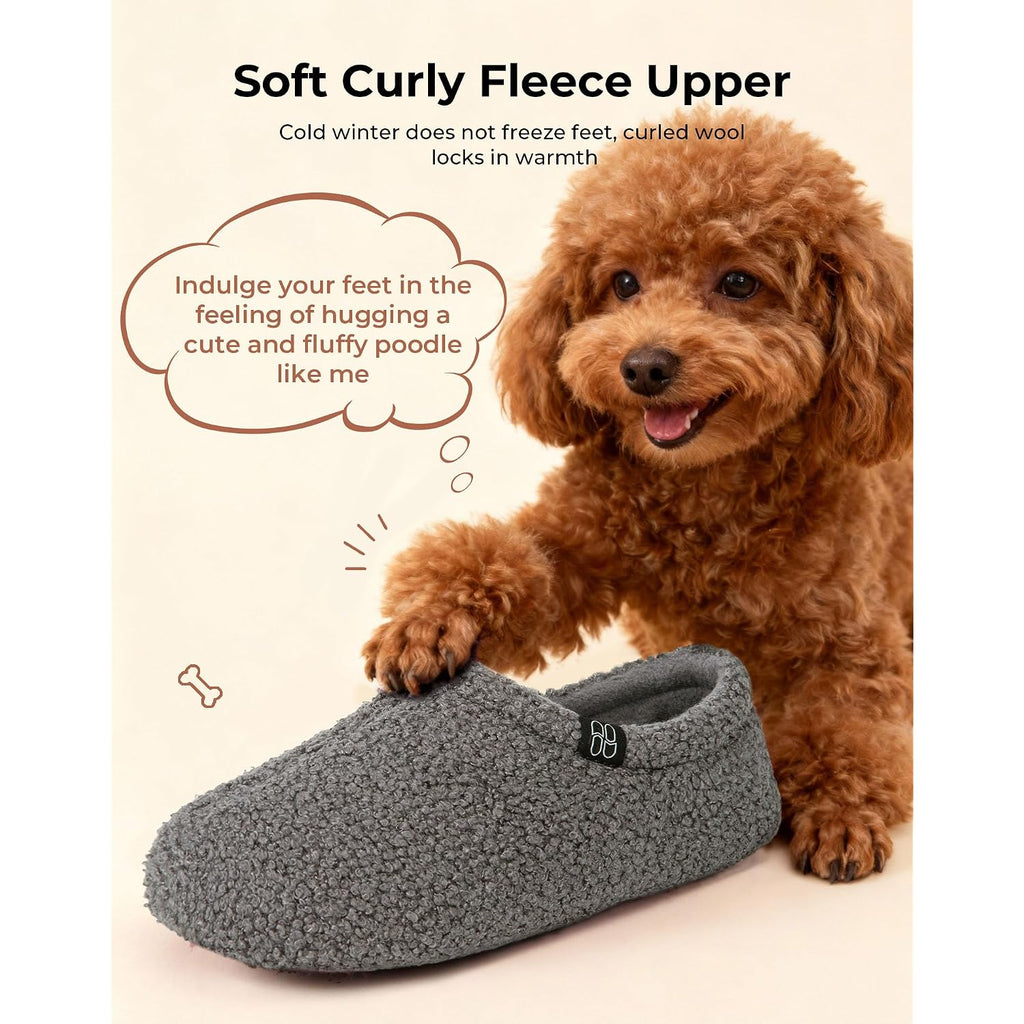 Hometop Women'S Fuzzy Curly Fur Memory Foam Loafer Slippers With Polar Fleece Lining