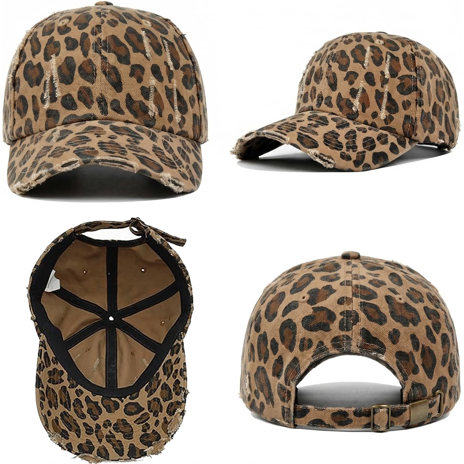 Women'S Leopard Print Hat - Sun Protection Adjustable Cheetah Print Baseball Cap Trucker Hat For Outdoor