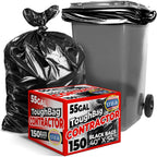 Toughbag 55-60 Gallon Heavy Duty Trash Bags, 150 Count, Black, Made In Usa