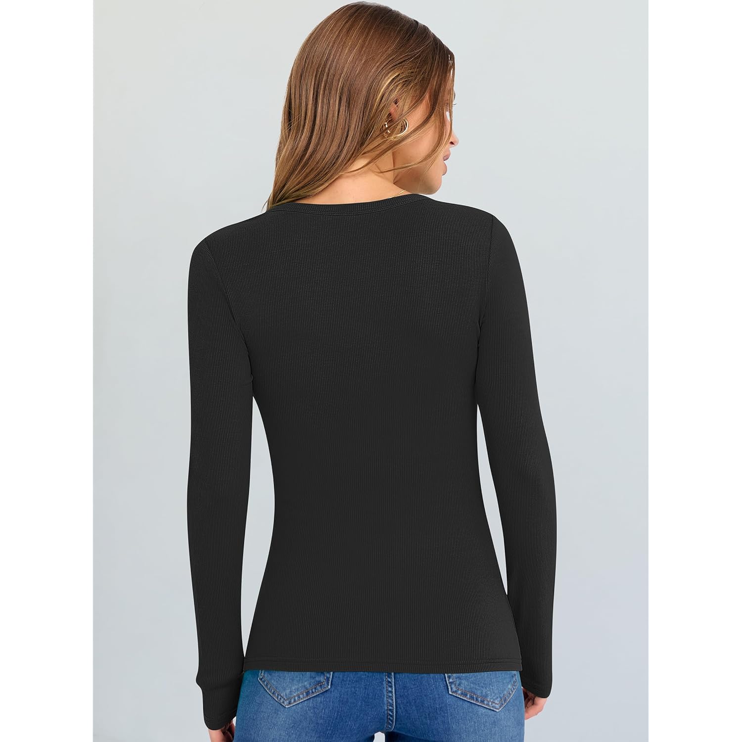 Long Sleeve Shirts for Women V Neck Ribbed Knit Fitted Fall Basic Tshirts Going Out Tops 2026 Casual Trendy Clothes