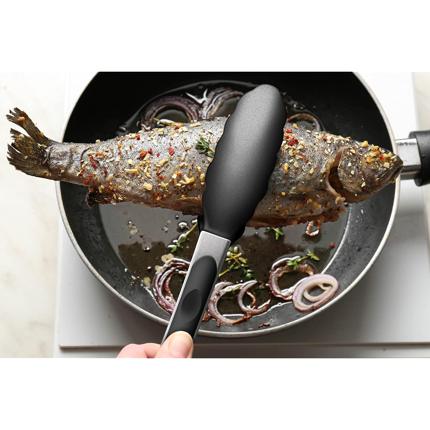 2 Pack Black Kitchen Tongs, Premium Silicone Bpa Free Non-Stick Stainless Steel Bbq Cooking Grilling Locking Food Tongs, 9-Inch & 12-Inch