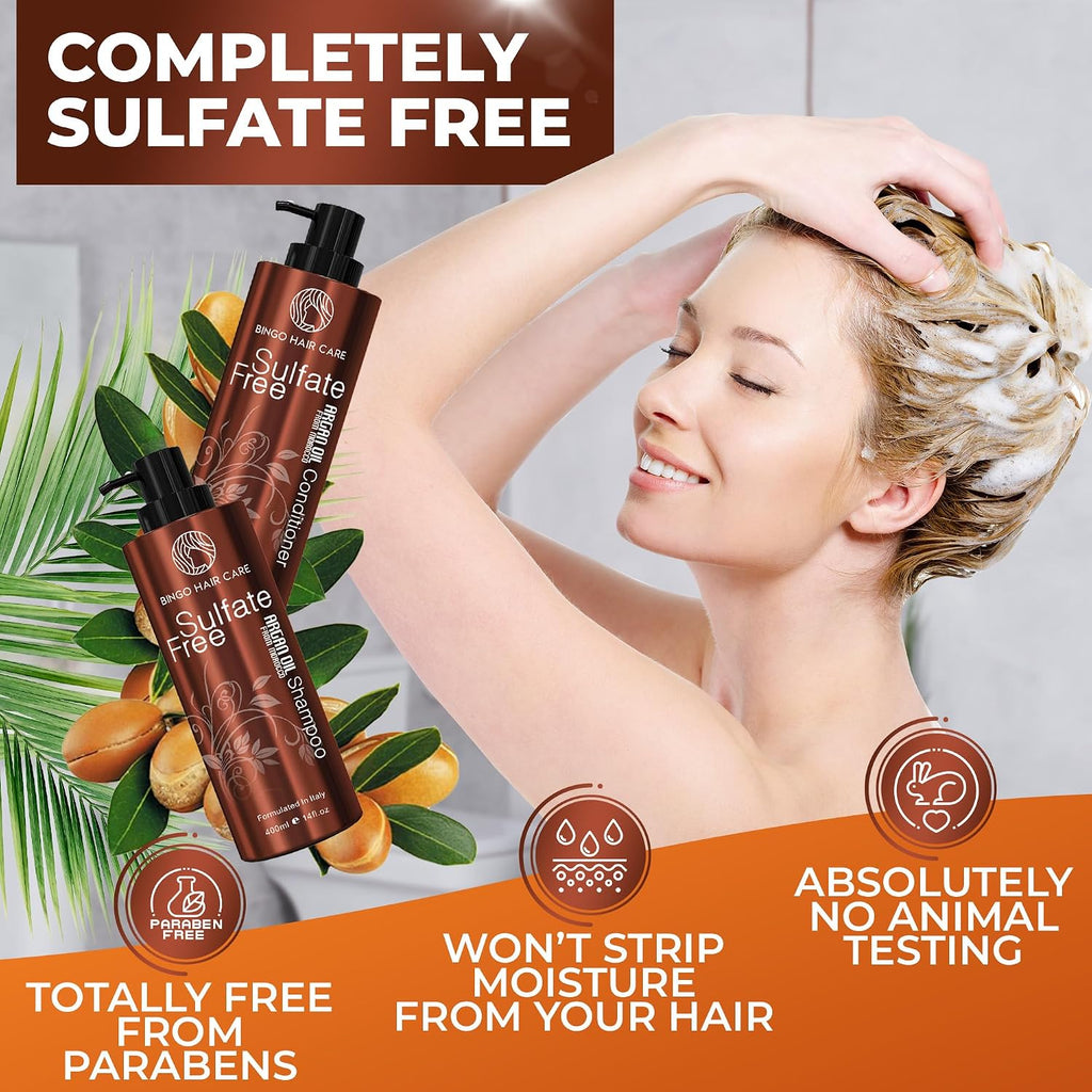 Moroccan Argan Oil Shampoo And Conditioner Set - Sulfate Free, Anti Frizz Hydrating Care For Women - Deep Moisturizing Treatment For Color, Keratin Treated, Curly, Damaged And Dry Hair