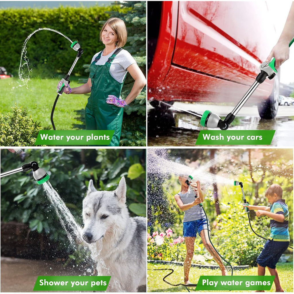 Restmo Heavy Duty Metal Hose Wand, Watering Wand For Garden Hose | 180° Swivel Ratcheting Head, 16'' Hose Sprayer, 7 Spray Patterns, Flow Control, Ideal For Hanging Baskets & Shrubs