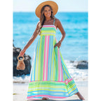 Popvil Women Summer Maxi Dress 2026 Spaghetti Strap Long Beach Dress Boho A-Line Flowy Casual Sleeveless Sun Dress