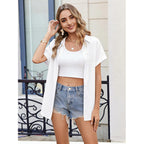 Womens Button Down Shirt Short Sleeve Blouse V Neck Dressy Casual Business Work Tops with Pocket S-XXL