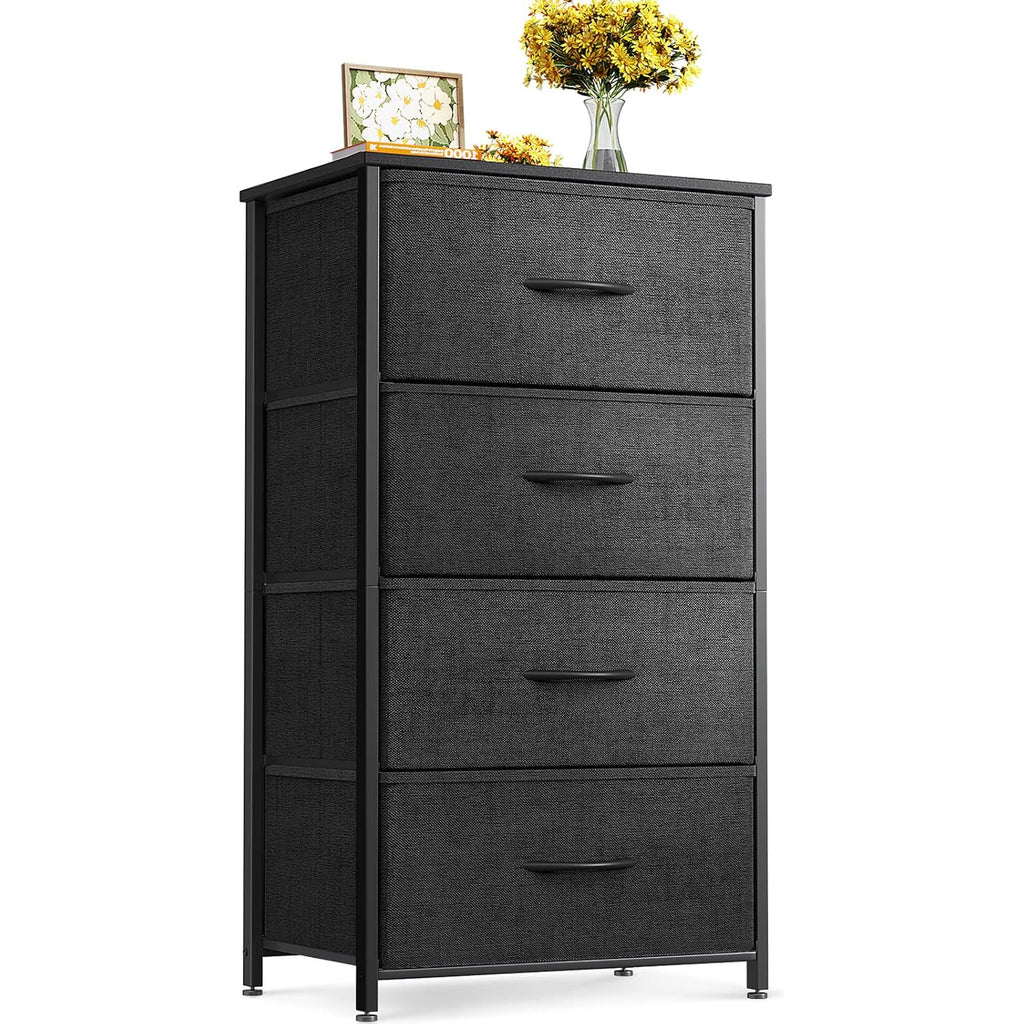Odk Dresser For Bedroom With 4 Storage Drawers, Small Dresser Chest Of Fabric Drawers With Sturdy Steel Frame For Small Space, Wood Top, Black