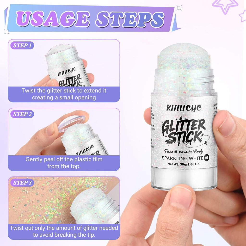 Pink Hair Face Body Glitter Stick For Sparkling Makeup, Holographic Chunky Mermaid Sequins Fairy Glitter Stick For Singer Concerts Mardi Gras Outfit Rave Accessories, 1.06 Oz, #4